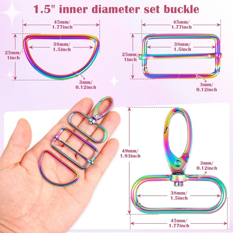 PECMER Rainbow Swivel Clasp Buckles D Ring Hardware 1.5 Inch -Purse Bag Making Supplies and Hardware 18 Pcs Lanyard Snap Hooks for purses/bags/handbags Straps DIY Craft - Image 2